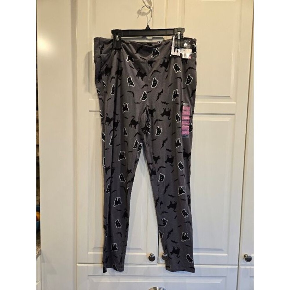 Feeling Festive Halloween Cat Bat Print Pajama Pants - Womens XXL - NEW
